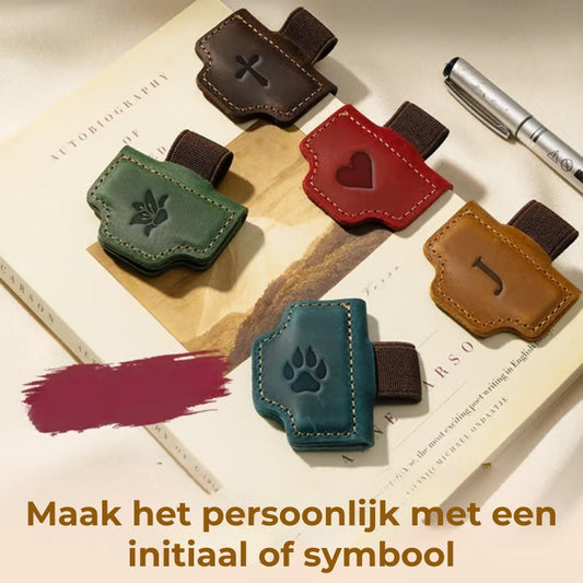 Leren bladwijzer en penhouder - Gepersonaliseerd, gemaakt van leer