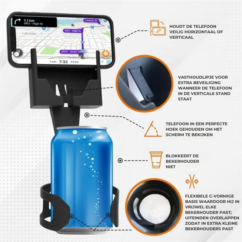 2-in-1 Beker- en Telefoonhouder Auto