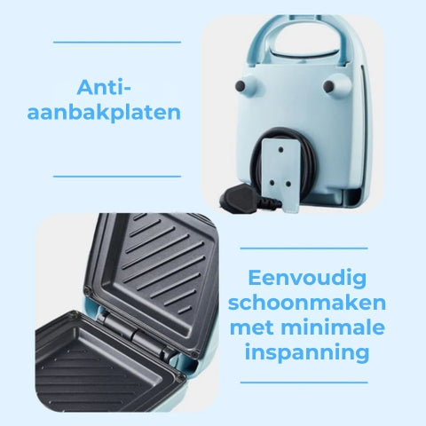 Compacte multifunctionele sandwichgrill met snelle opwarming