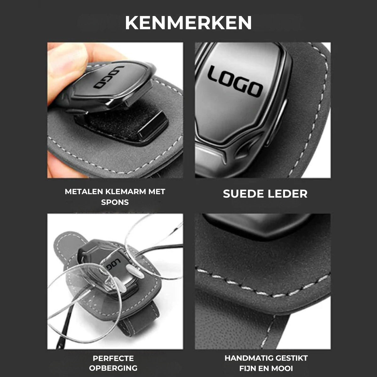 Multifunctionele Auto Brilclip Gestikt Suede