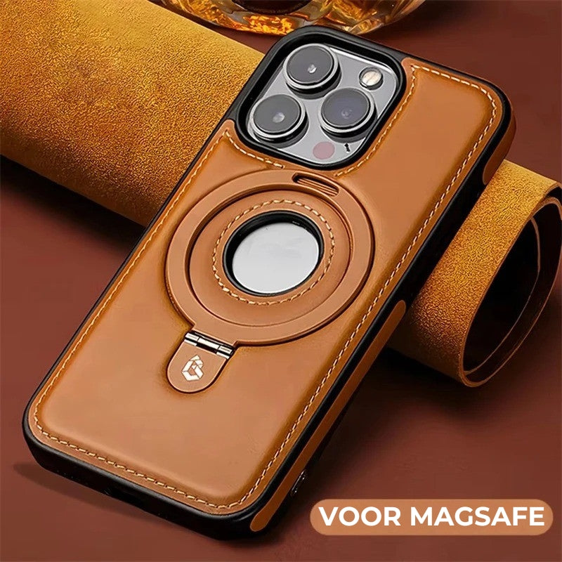 Luxe lederen iPhone-hoesje met ingebouwde standaard