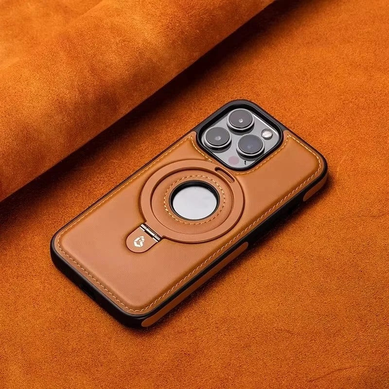 Luxe lederen iPhone-hoesje met ingebouwde standaard