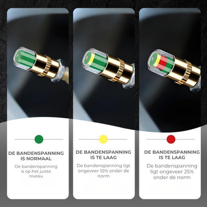 Bandenspanning waarschuwingsdopjes in drie kleuren