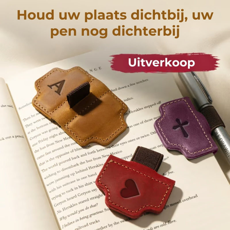 Leren bladwijzer en penhouder - Gepersonaliseerd, gemaakt van leer