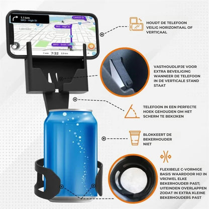 2-in-1 Beker- en Telefoonhouder Auto