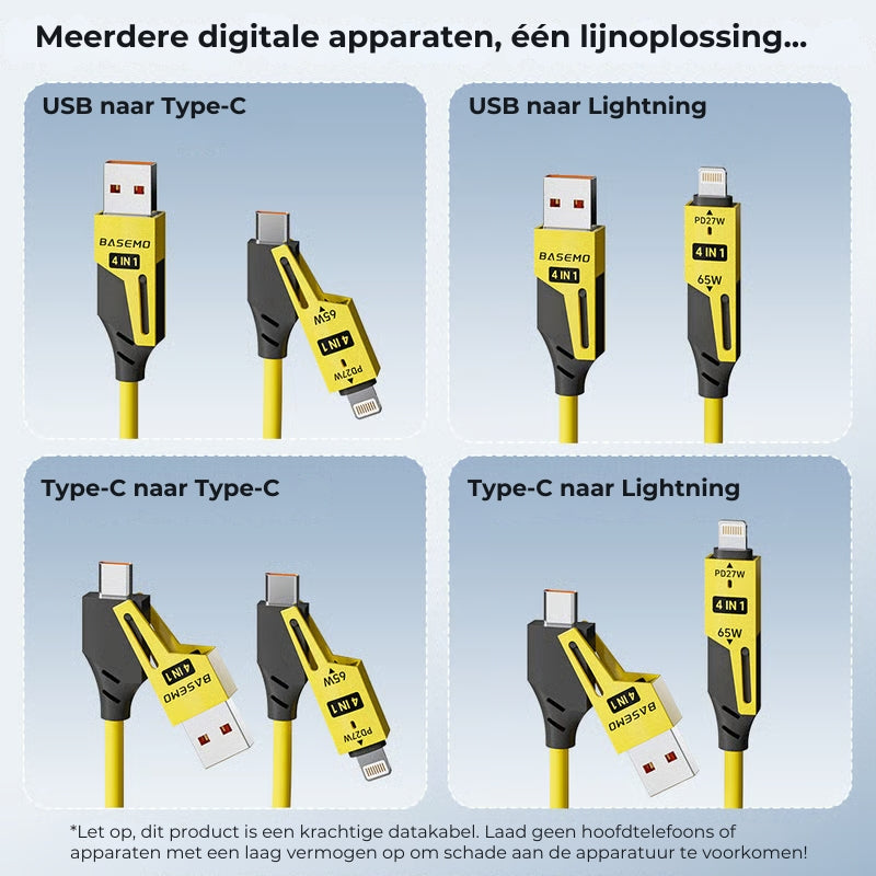 4-in-1 Snellaadkabel Veerdesign