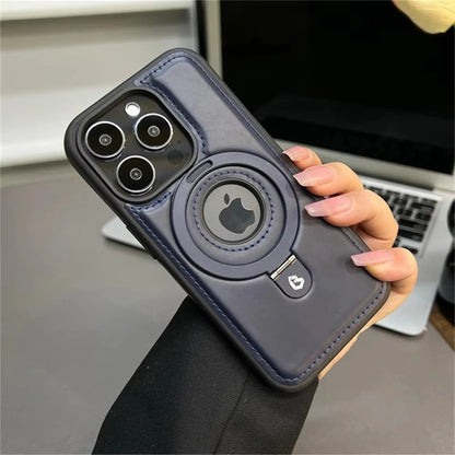 Luxe lederen iPhone-hoesje met ingebouwde standaard