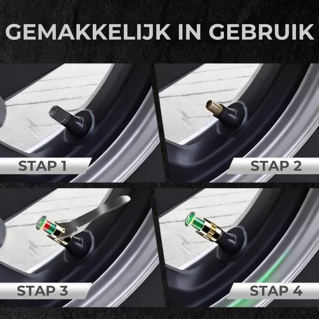 Bandenspanning waarschuwingsdopjes in drie kleuren